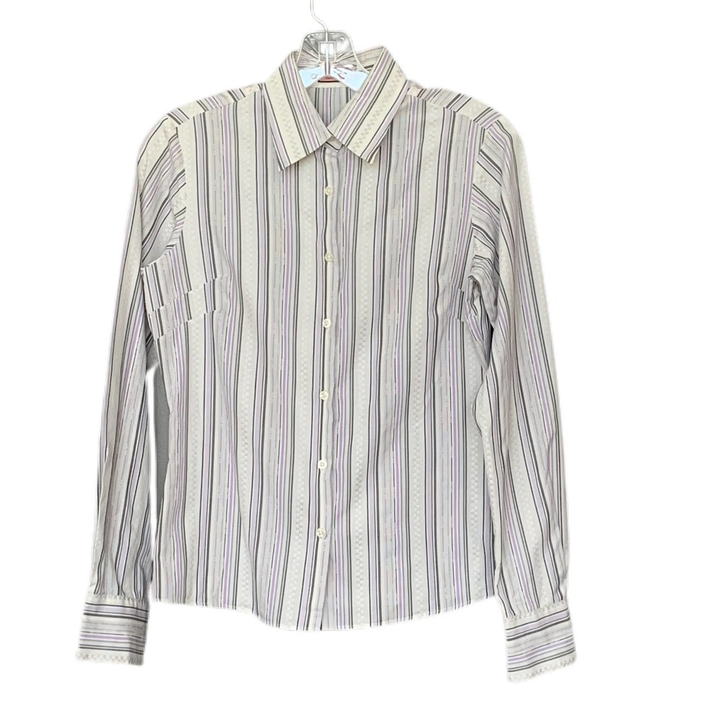 PINK Thomas Pink White, Purple & Gray Striped Cotton Blouse Size 6 US